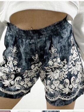 Embroidered Tie-Dye Black Shorts